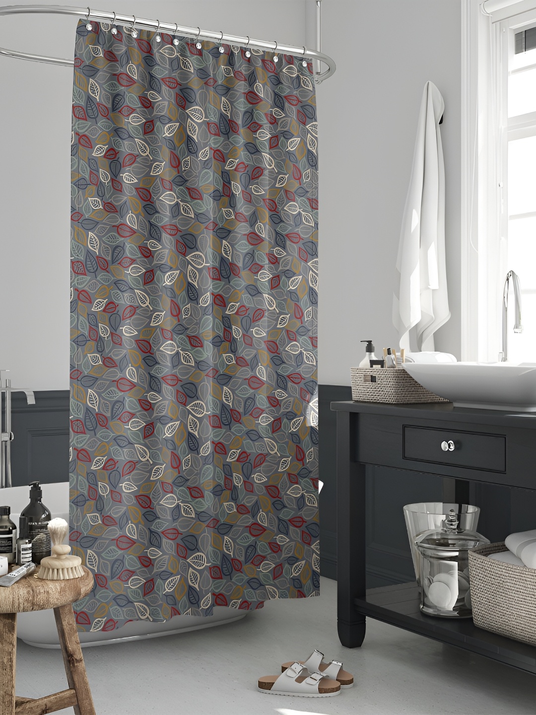 

ArtzFolio Grey & Beige Printed Waterproof Shower Curtains