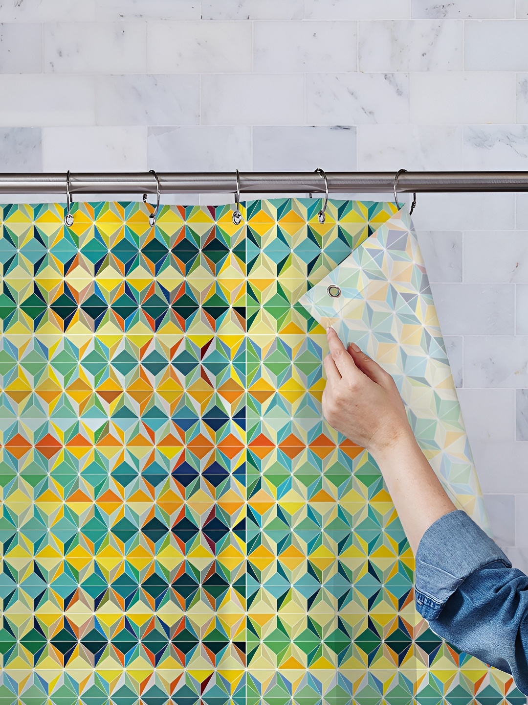 

ArtzFolio Yellow & Green Printed Waterproof Shower Curtains