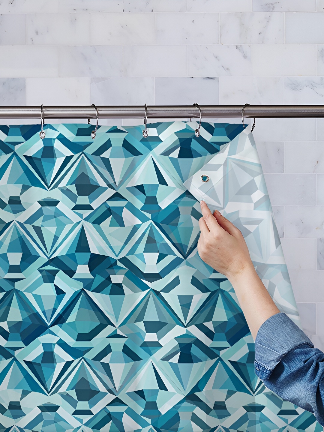 

ArtzFolio Blue & Green Printed Waterproof Shower Curtains