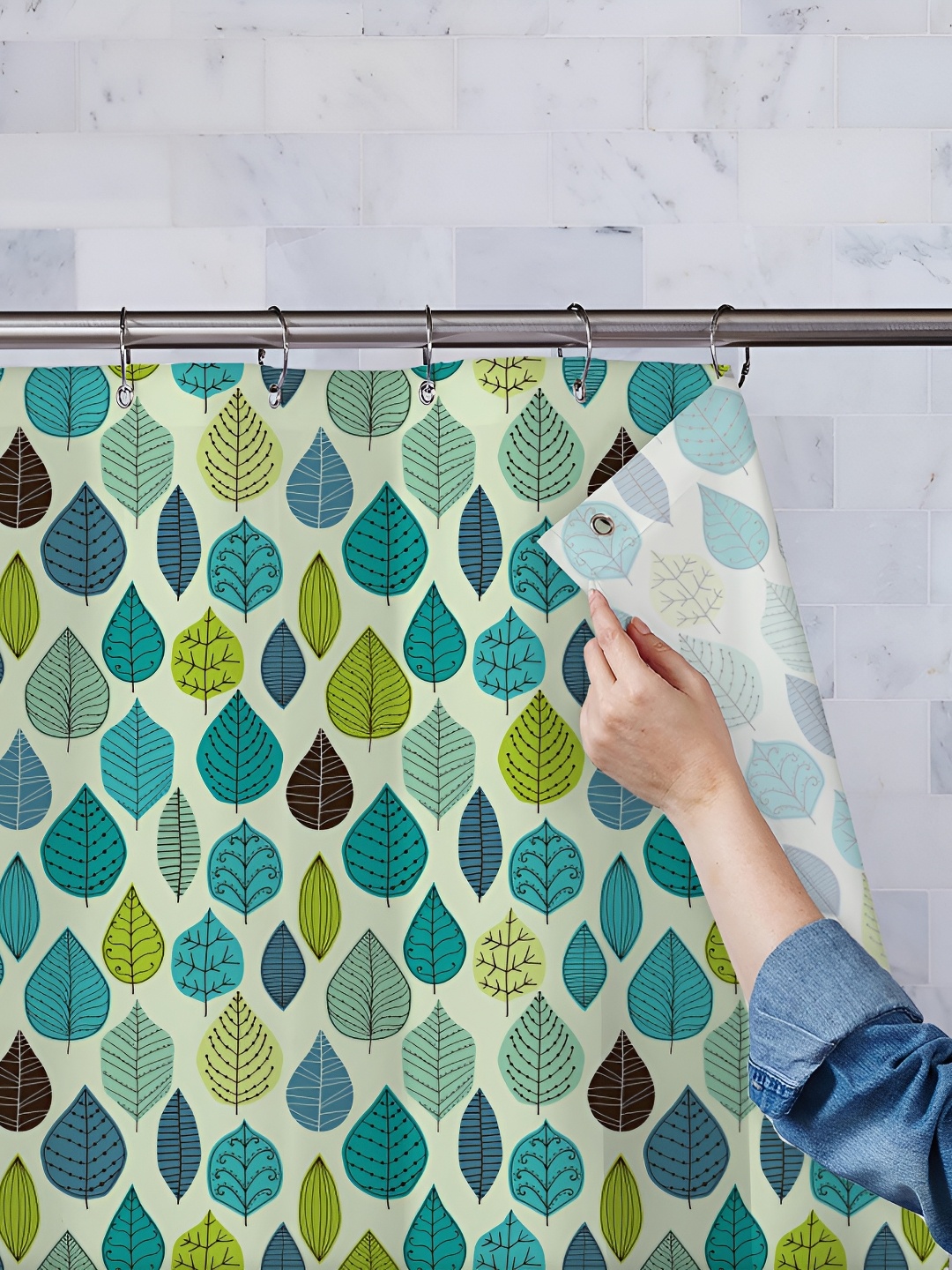 

ArtzFolio White & Blue Printed Waterproof Shower Curtains