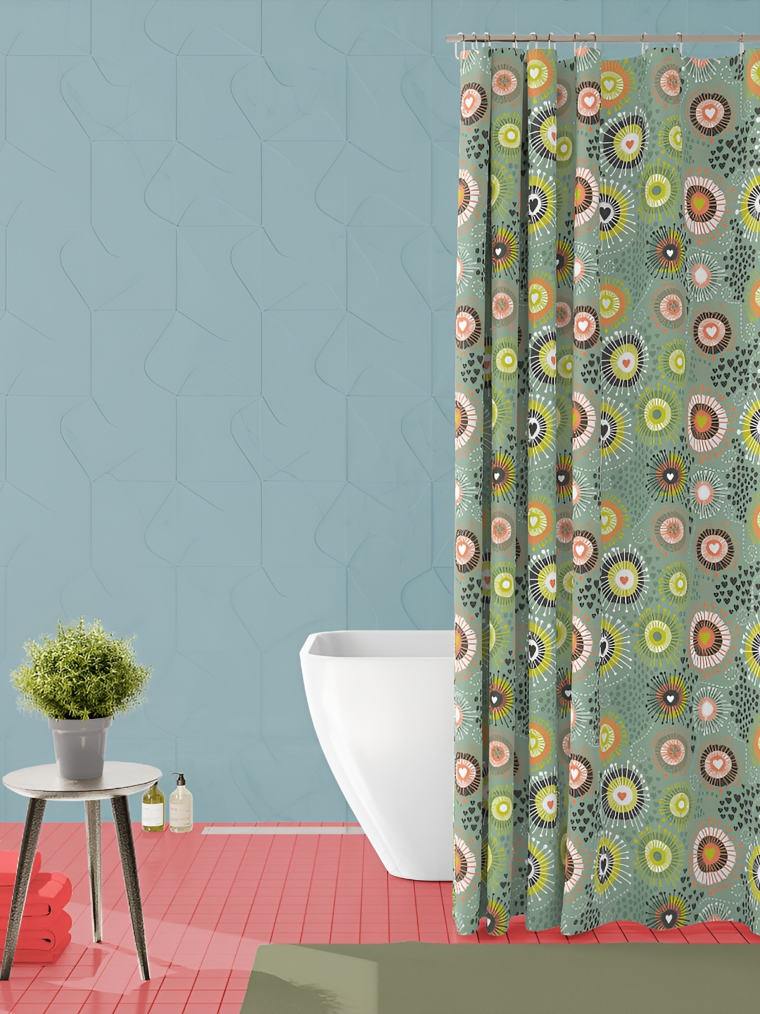 

ArtzFolio Green & Pink Printed Waterproof Shower Curtains