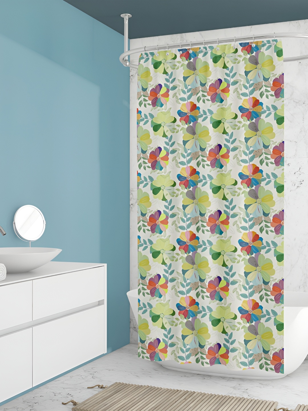 

ArtzFolio Cream-Yellow & -Blue Printed Waterproof Shower Curtains