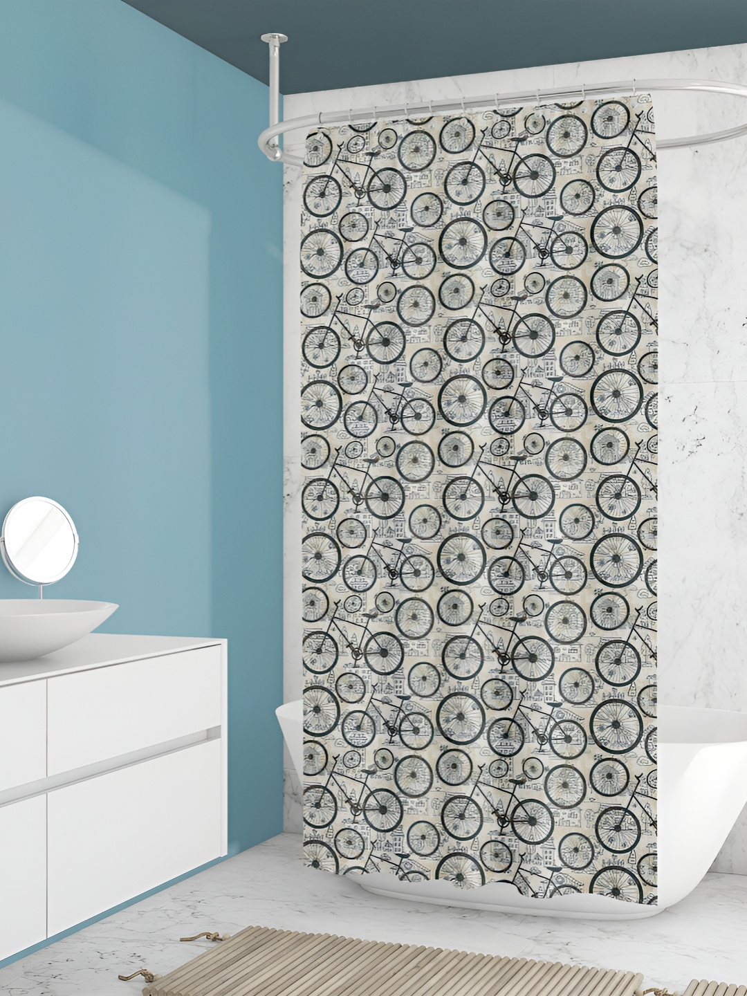 

ArtzFolio Cream Colored & Black Printed Waterproof Shower Curtains
