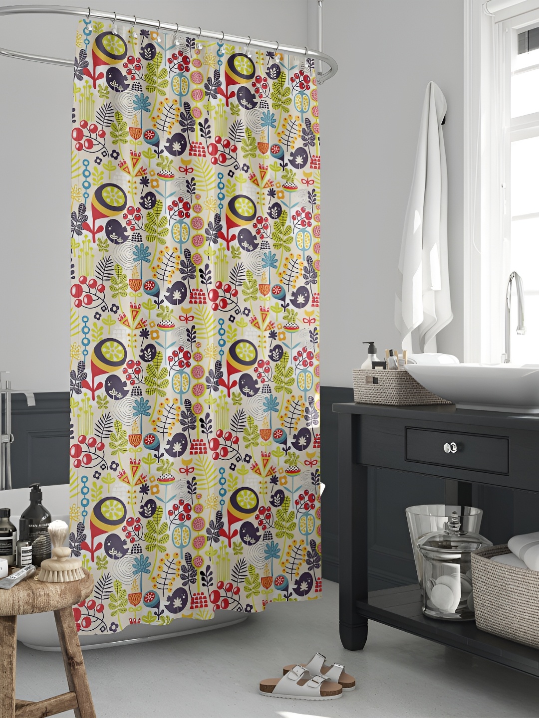 

ArtzFolio Beige-Yellow & Black Printed Waterproof Shower Curtains