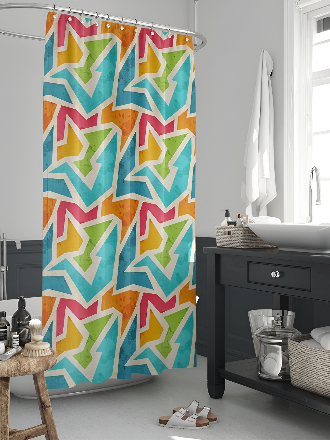 

ArtzFolio Yellow-Blue & Green Printed Waterproof Shower Curtains