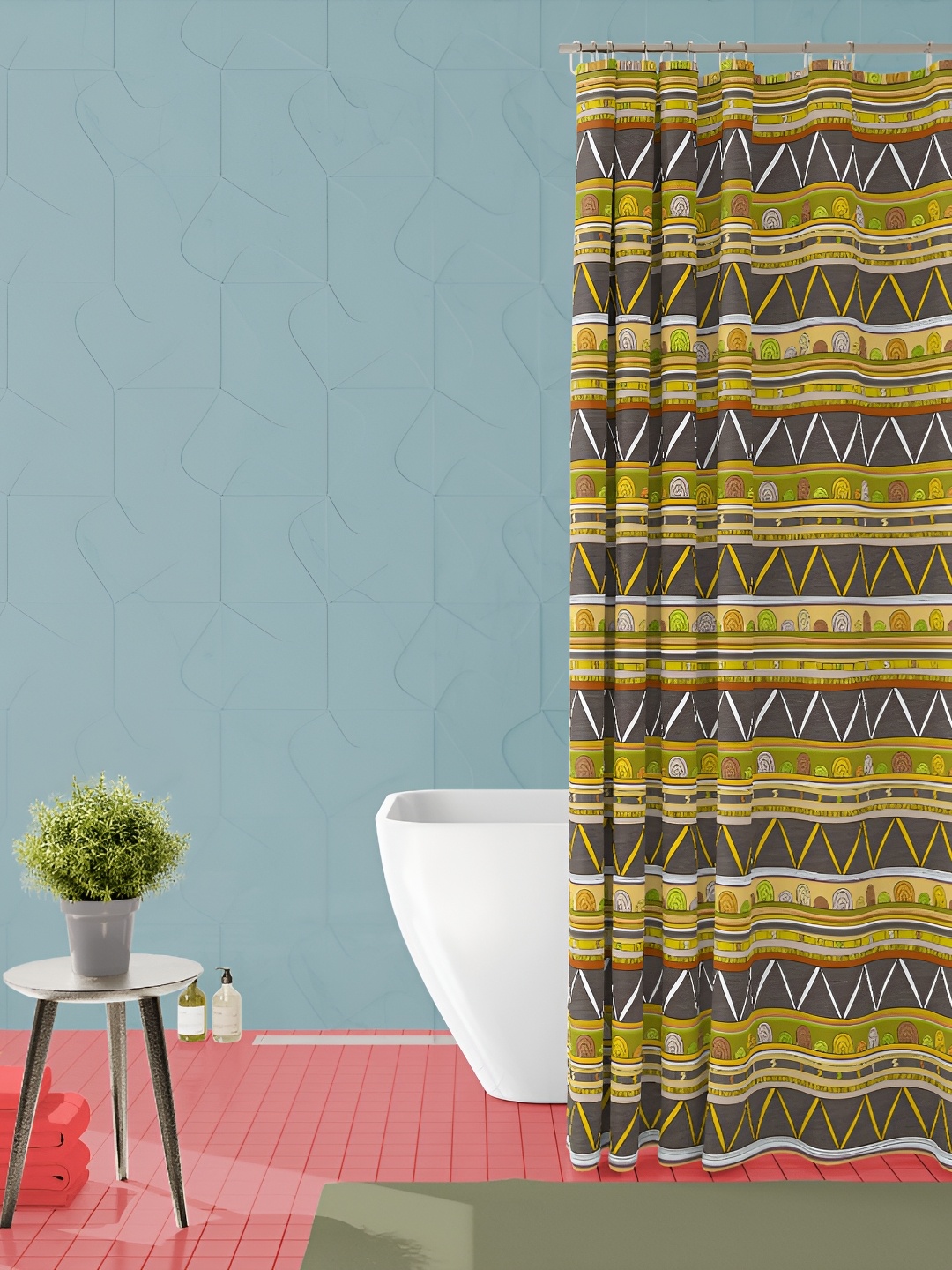 

ArtzFolio Yellow & Grey Printed Waterproof Shower Curtains