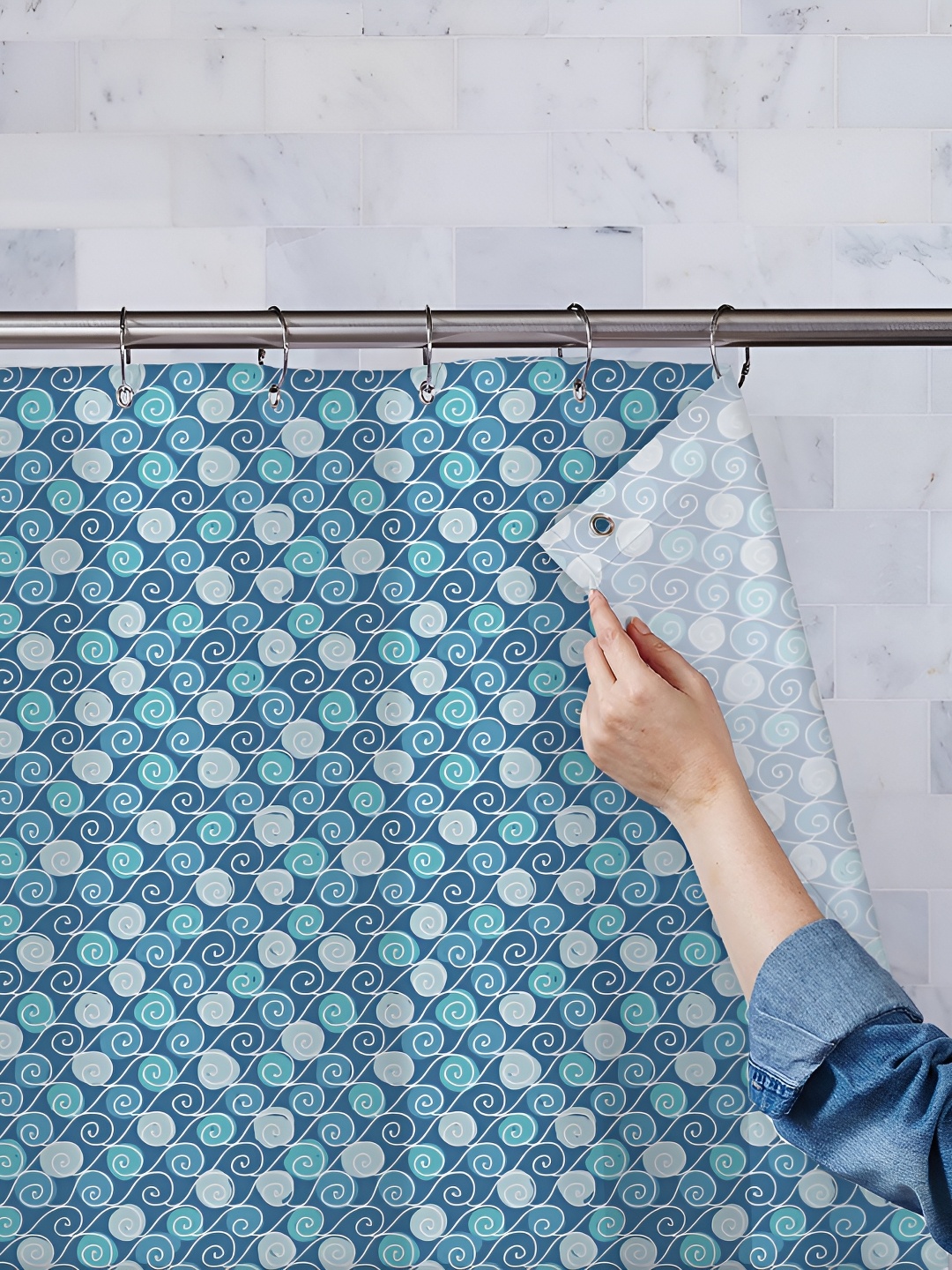 

ArtzFolio Blue & Green Printed Waterproof Shower Curtains