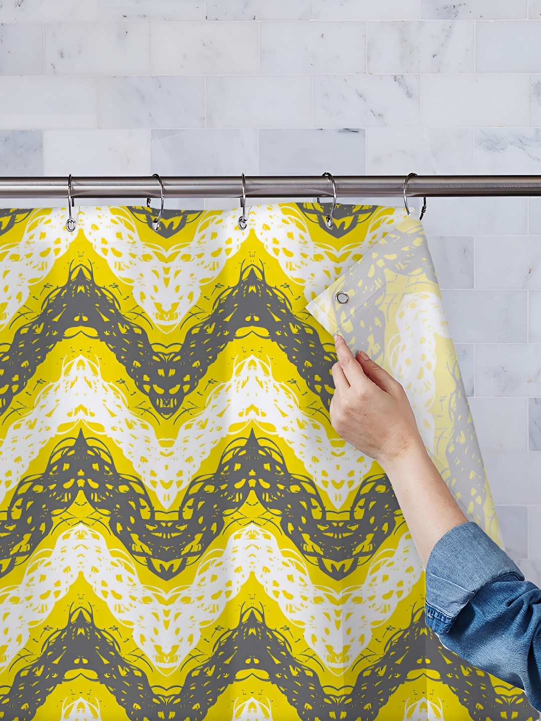 

ArtzFolio Yellow & White Printed Waterproof Shower Curtains