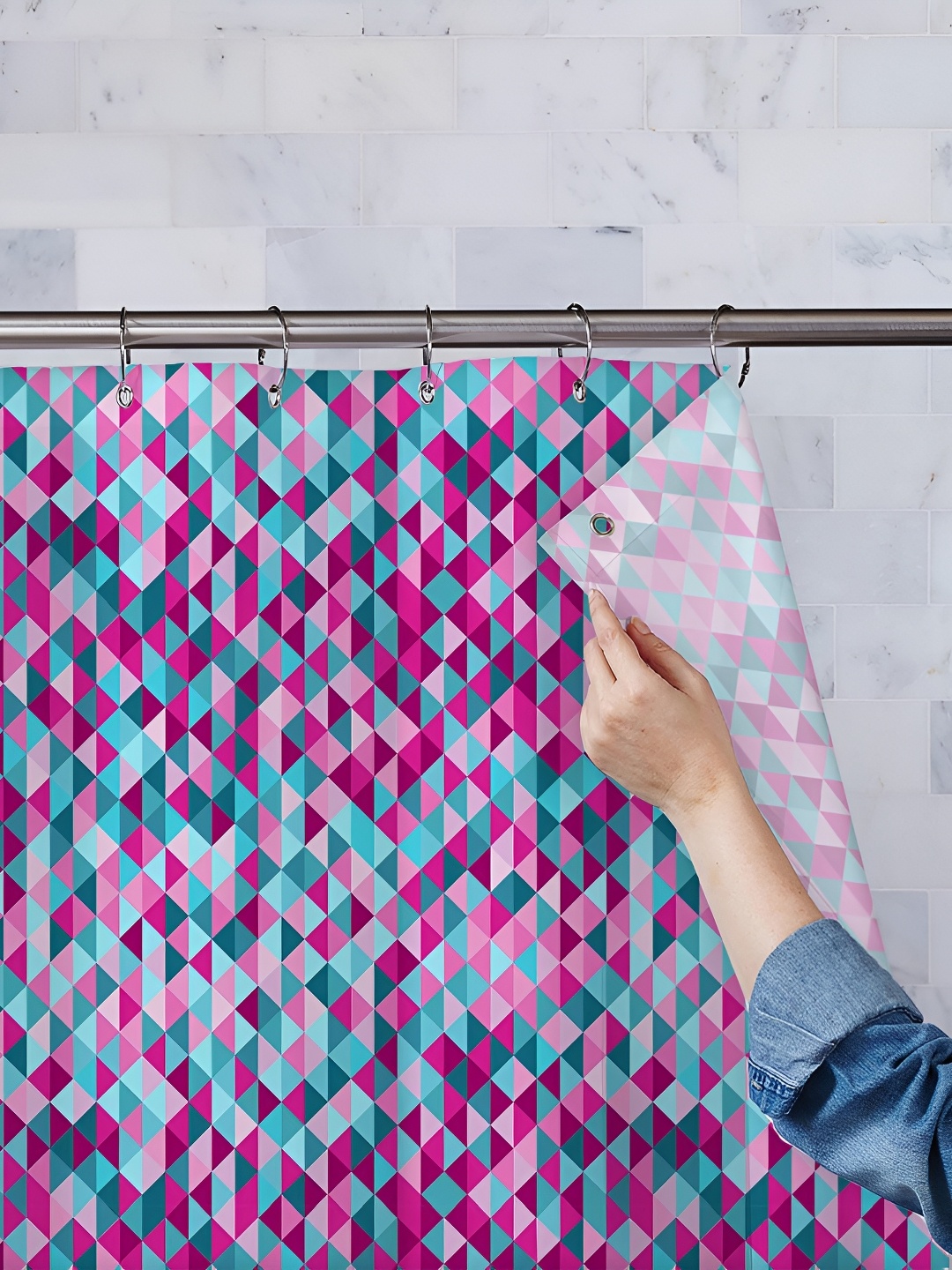 

ArtzFolio Pink-Purple & Blue Printed Waterproof Shower Curtains