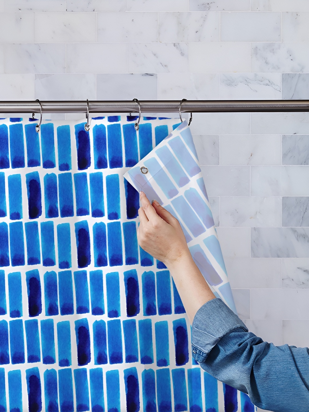 

ArtzFolio Blue & White Printed Waterproof Shower Curtains