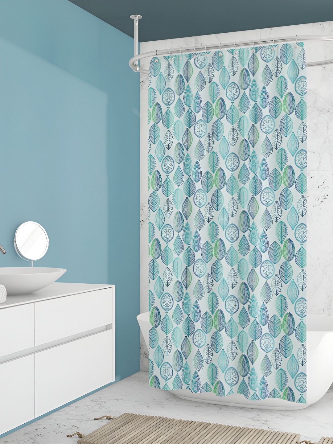 

ArtzFolio White & Blue Printed Waterproof Shower Curtains