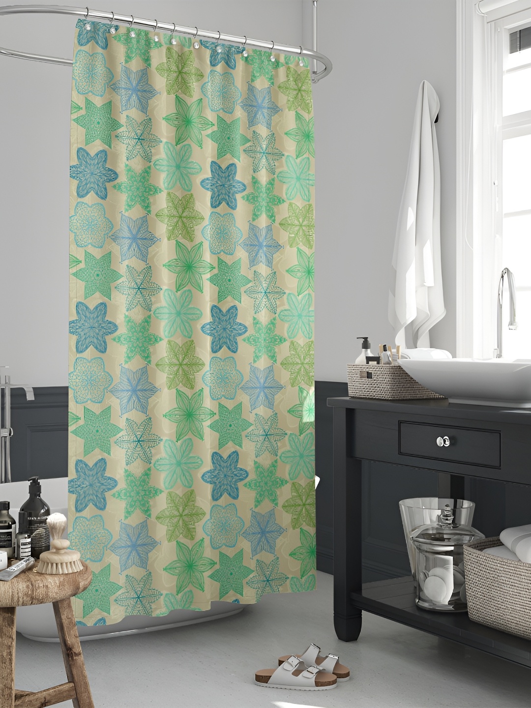 

ArtzFolio Green & Blue Printed Waterproof Shower Curtains