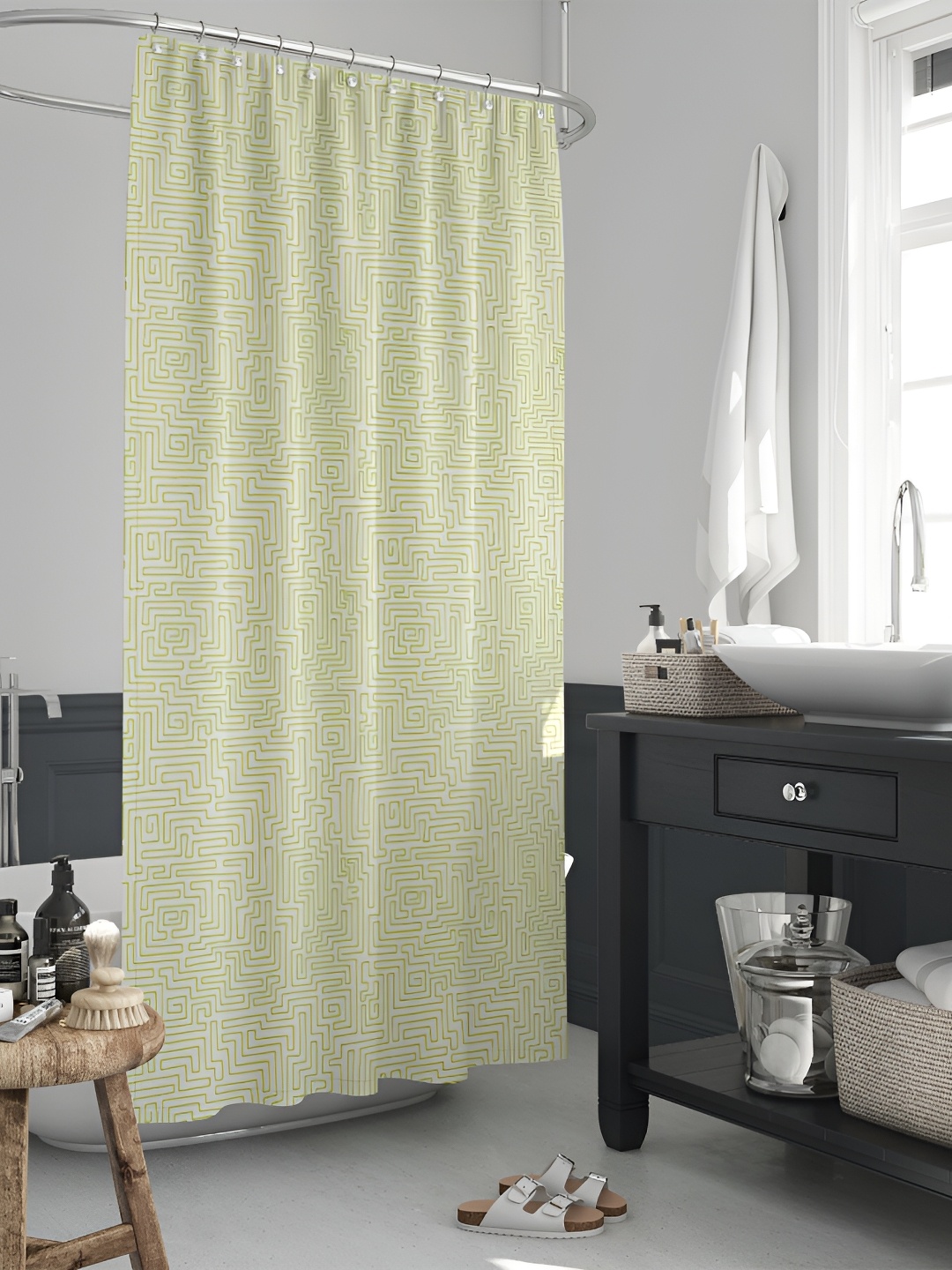 

ArtzFolio Green & Cream Coloured Printed Waterproof Shower Curtains