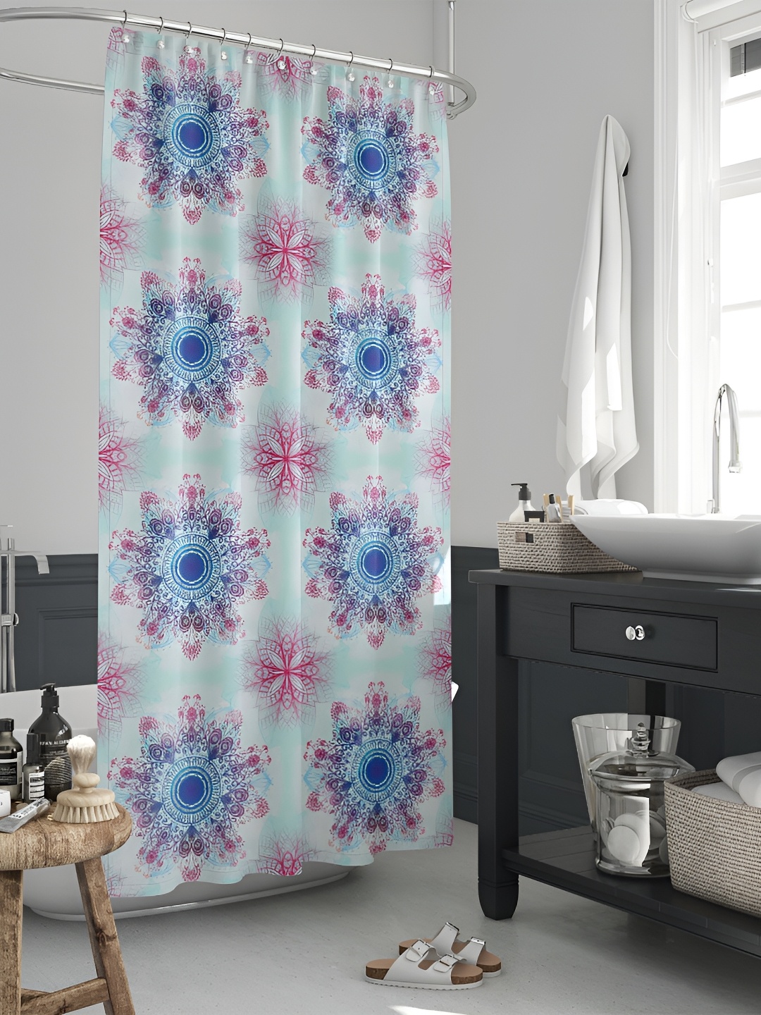 

ArtzFolio Blue & Pink Printed Waterproof Shower Curtains