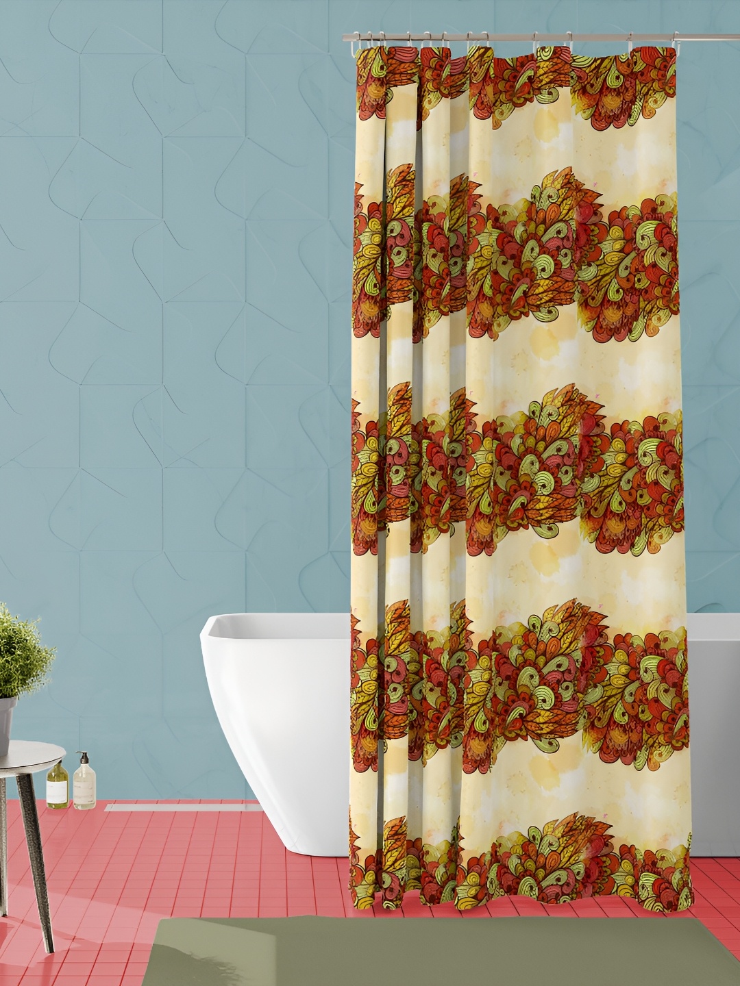 

ArtzFolio Beige & Red Printed Waterproof Shower Curtains