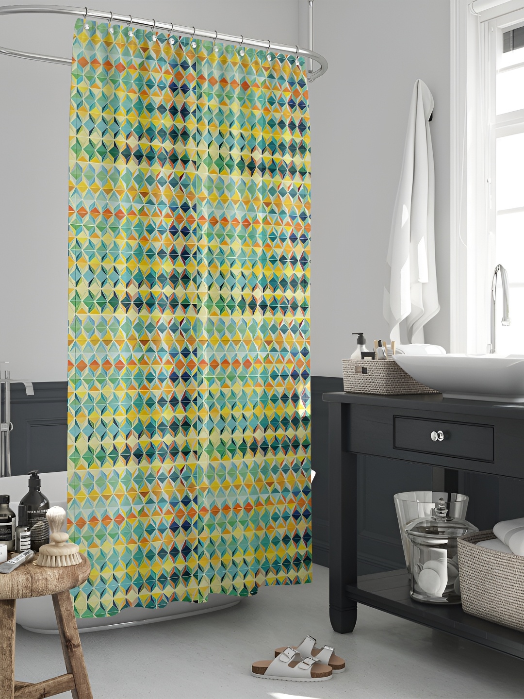 

ArtzFolio Blue & Yellow Printed Waterproof Shower Curtains