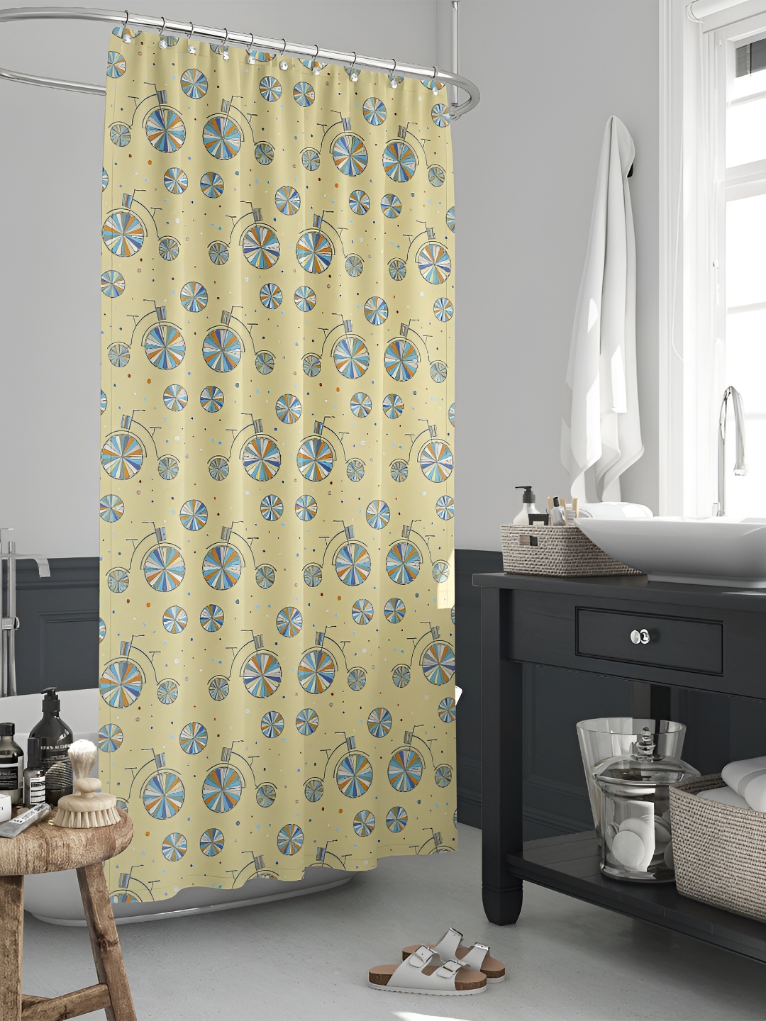 

ArtzFolio Yellow & Blue Printed Waterproof Shower Curtains