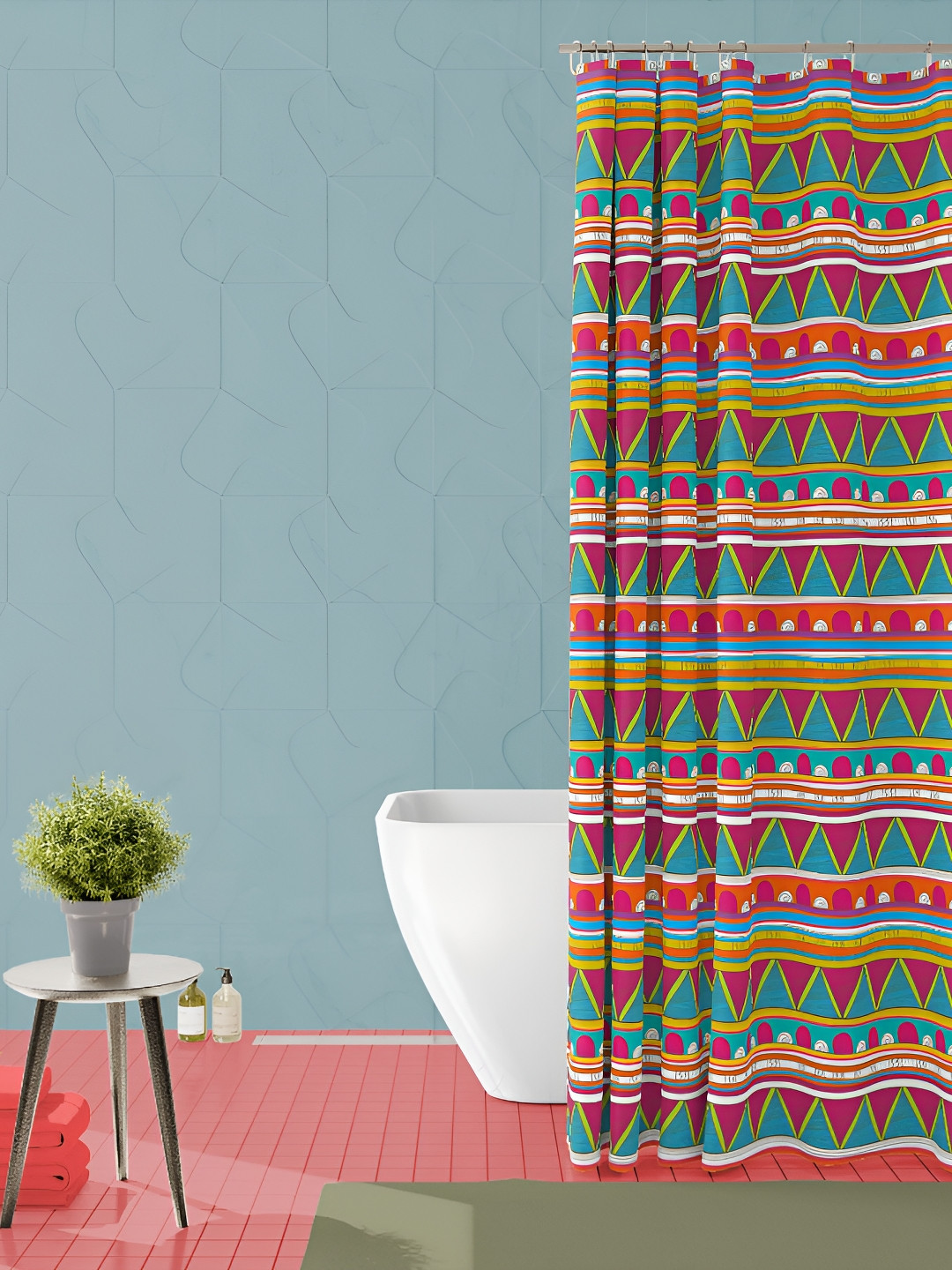 

ArtzFolio Green & Pink Printed Waterproof Shower Curtains