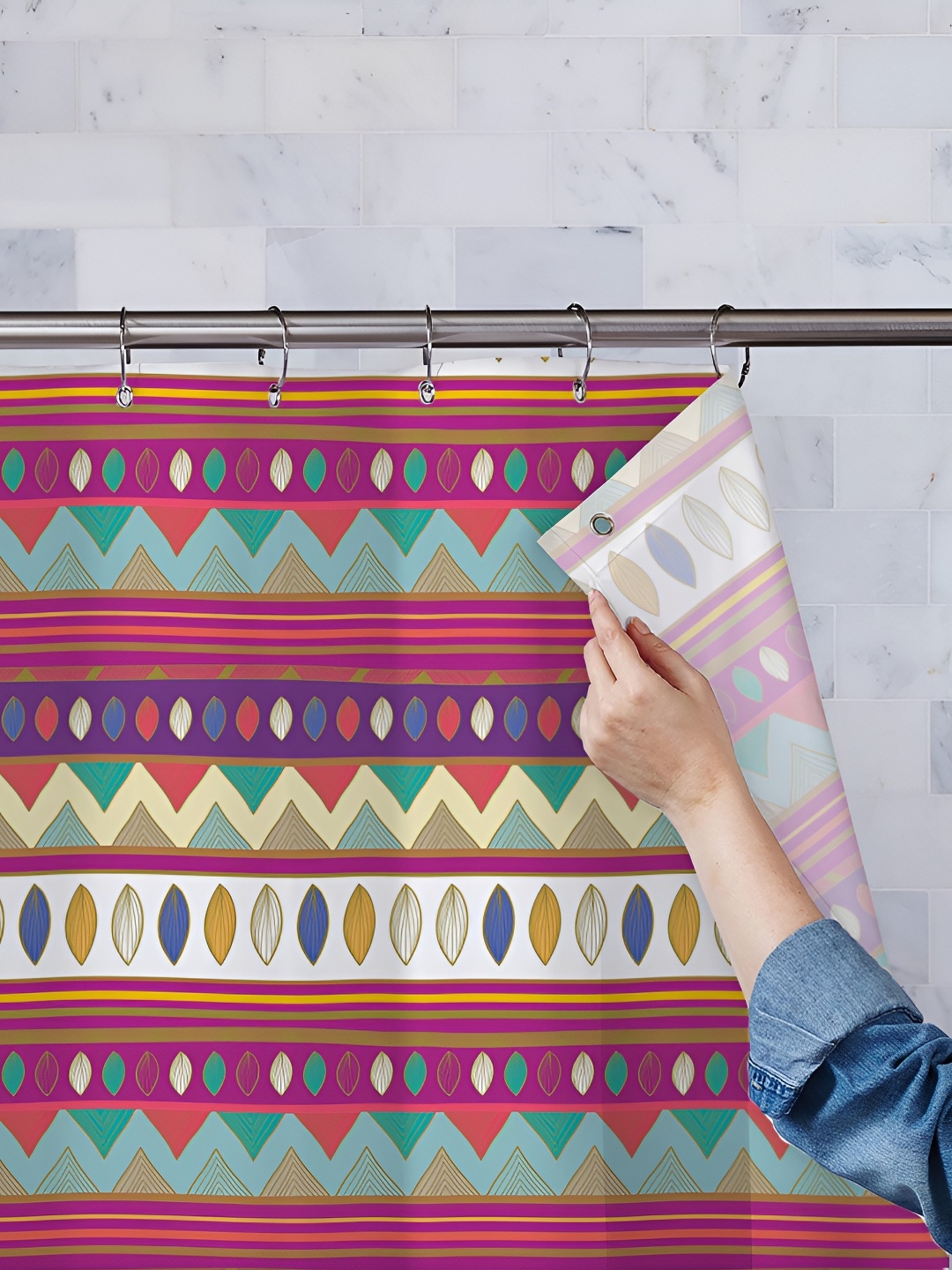 

ArtzFolio Pink & Green Printed Waterproof Shower Curtains