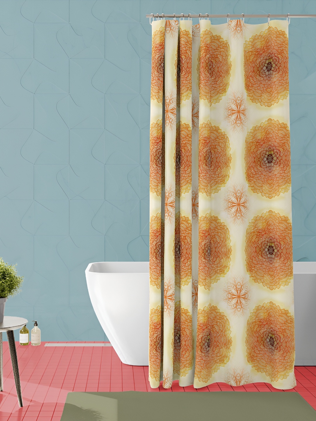 

ArtzFolio Orange & White Printed Waterproof Shower Curtain