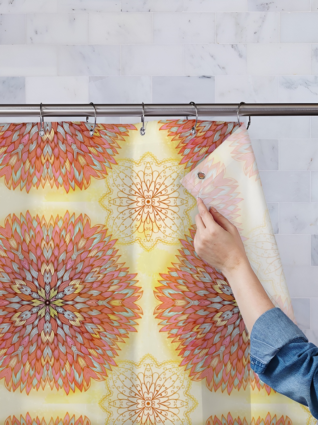 

ArtzFolio Yellow & Red Printed Waterproof Shower Curtains