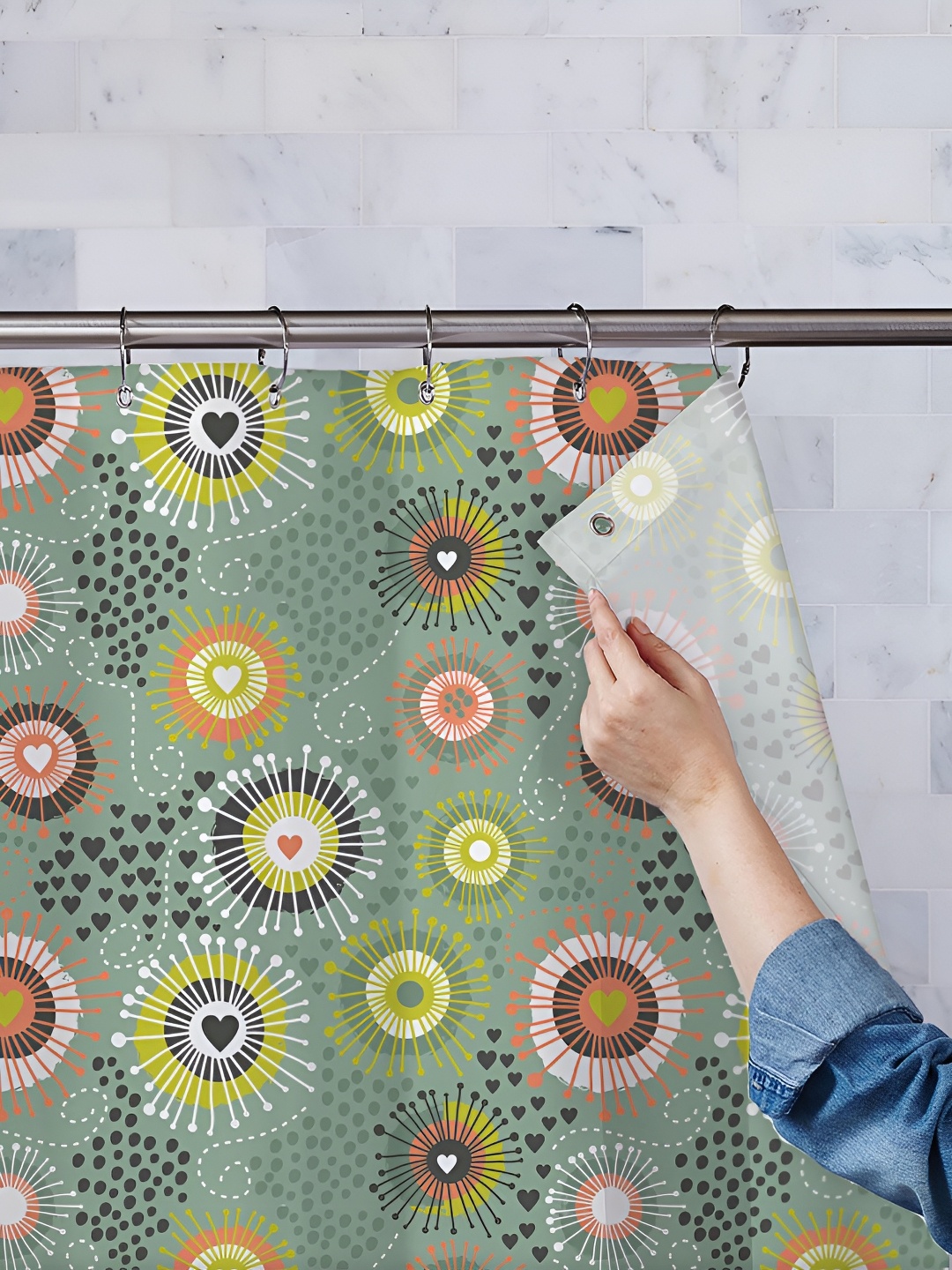 

ArtzFolio Green & Orange-Coloured Printed Waterproof Shower Curtain