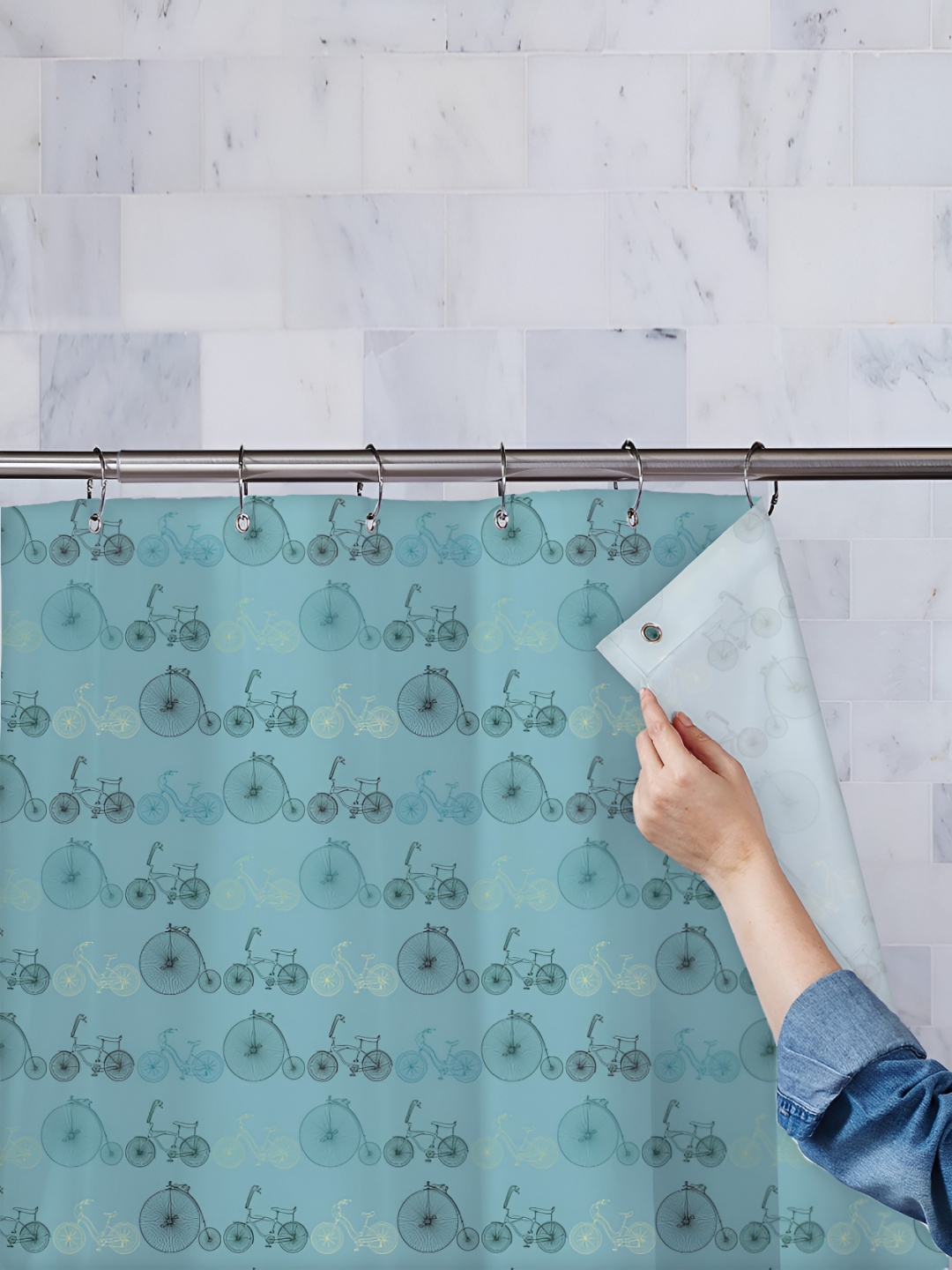 

ArtzFolio Green & Yellow Printed Waterproof Shower Curtains