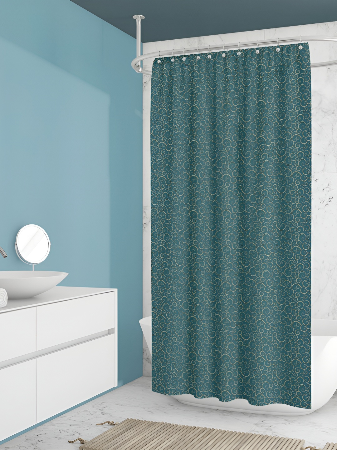 

ArtzFolio Teal-colored & Beige Printed Waterproof Shower Curtain