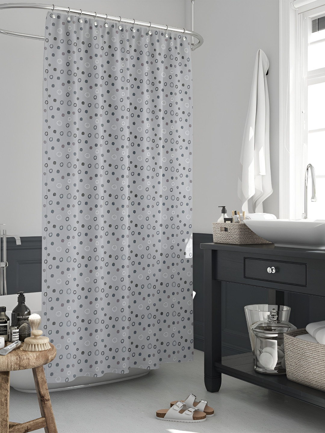 

ArtzFolio Grey & Black Printed Waterproof Shower Curtains