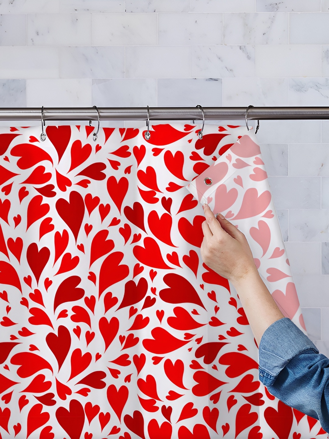 

ArtzFolio Red & White Printed Waterproof Shower Curtains
