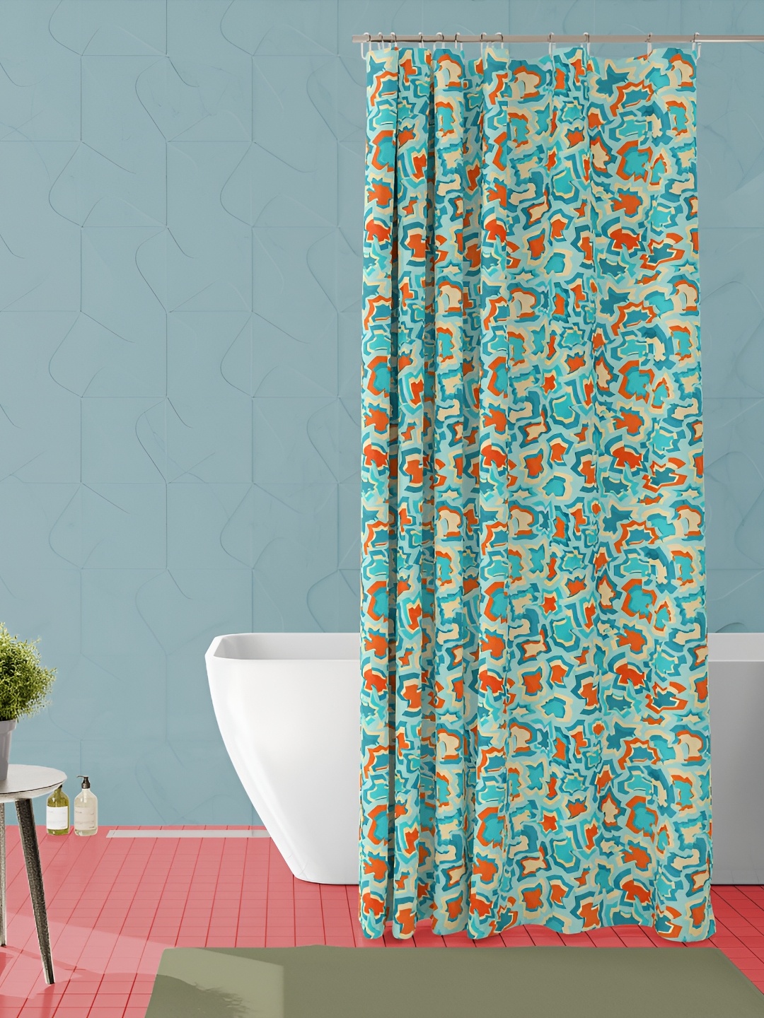 

ArtzFolio Orang-Coloured & Blue Printed Waterproof Shower Curtains