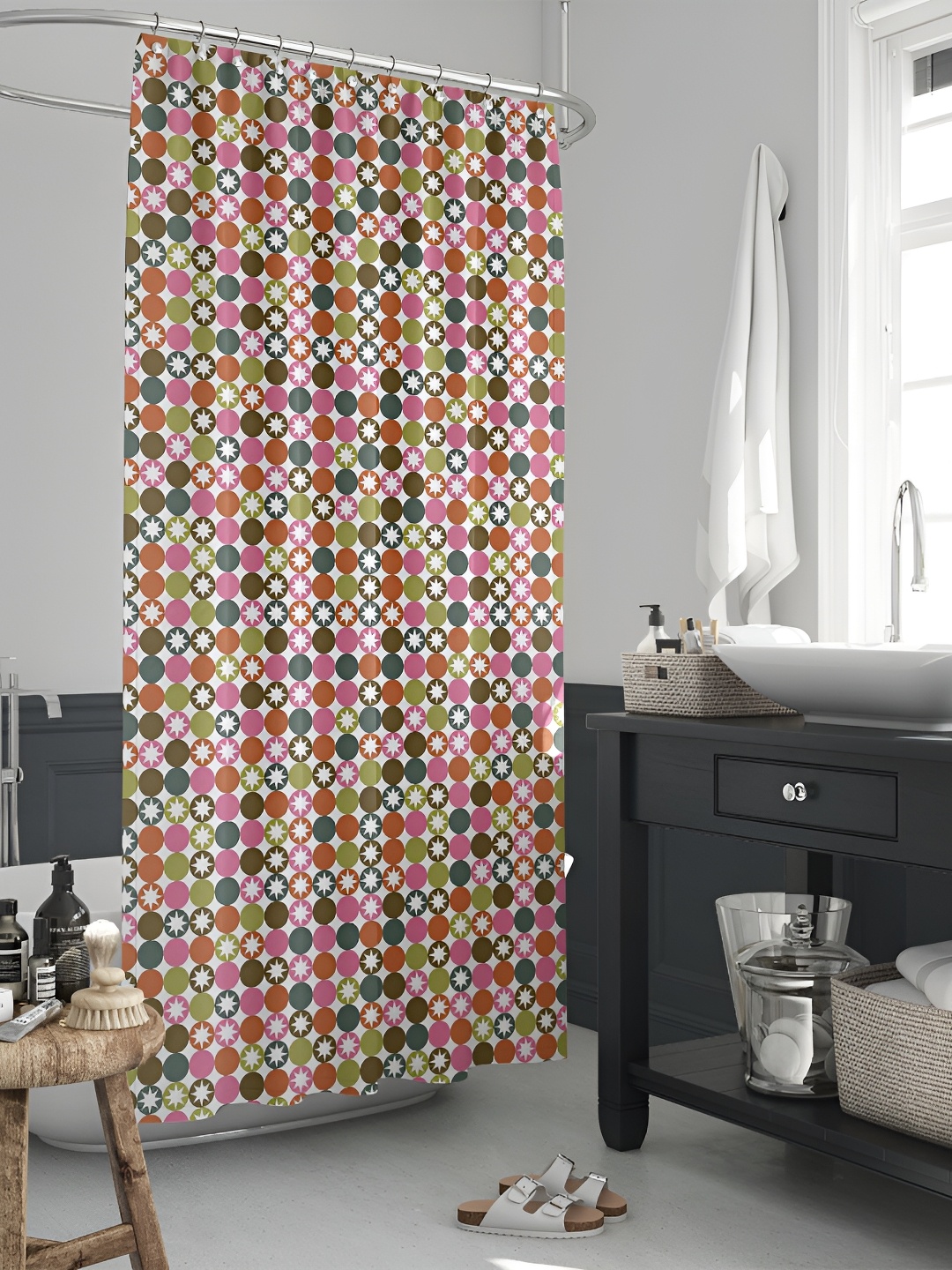 

ArtzFolio White & Red Printed Waterproof Shower Curtain
