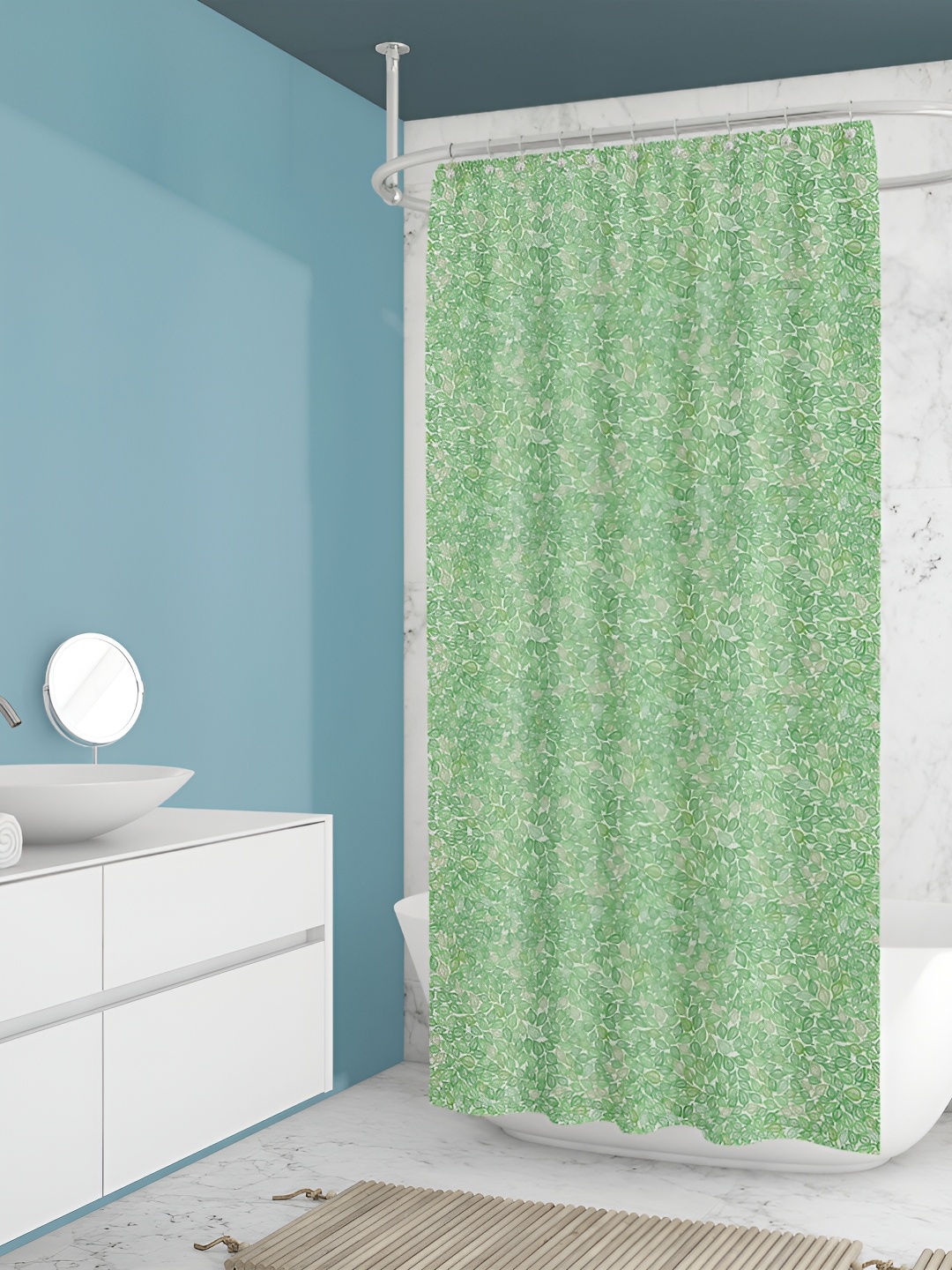 

ArtzFolio White & Green Printed Waterproof Shower Curtain