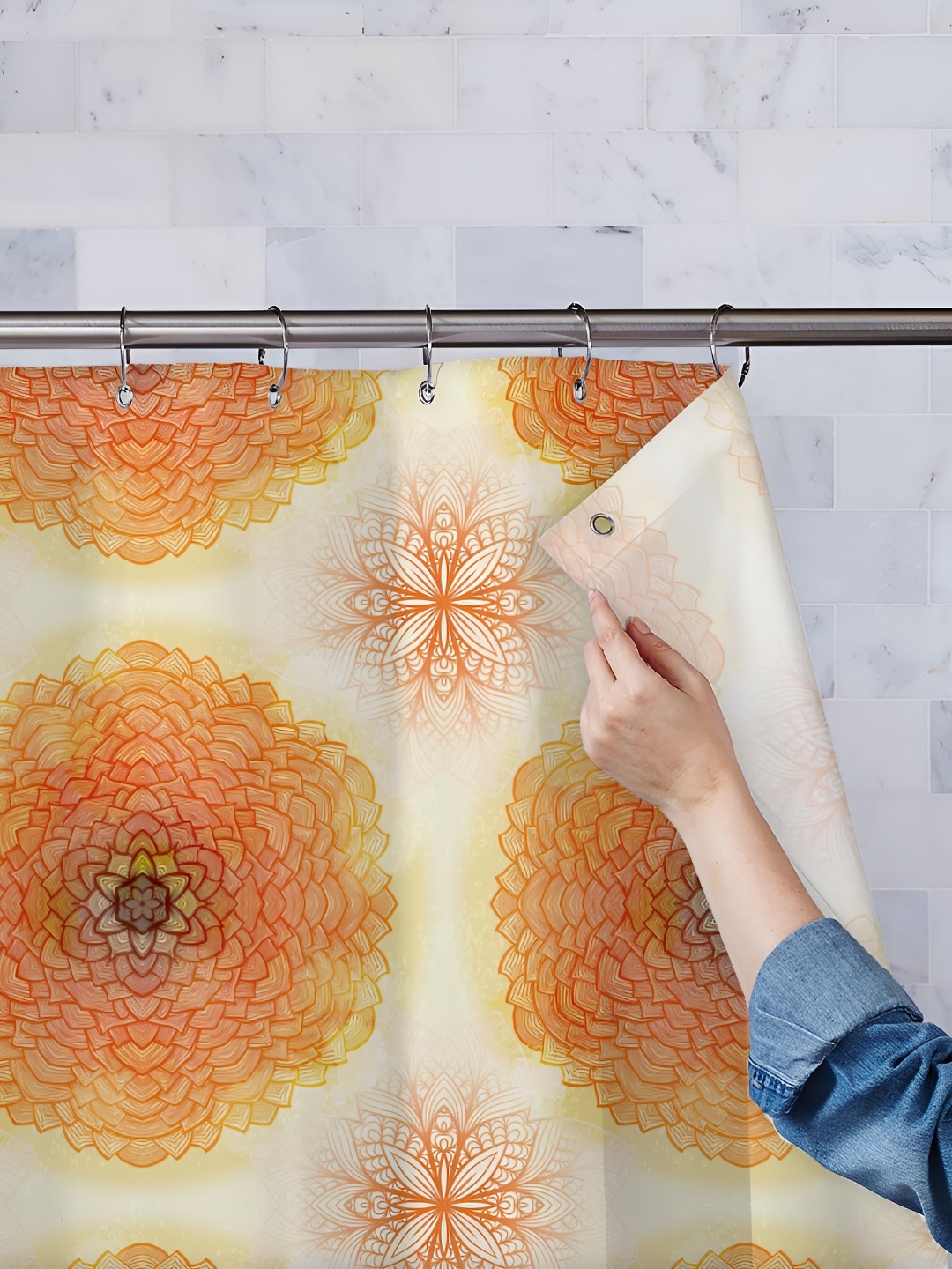 

ArtzFolio Yellow & Cream Coloured Printed Waterproof Shower Curtains