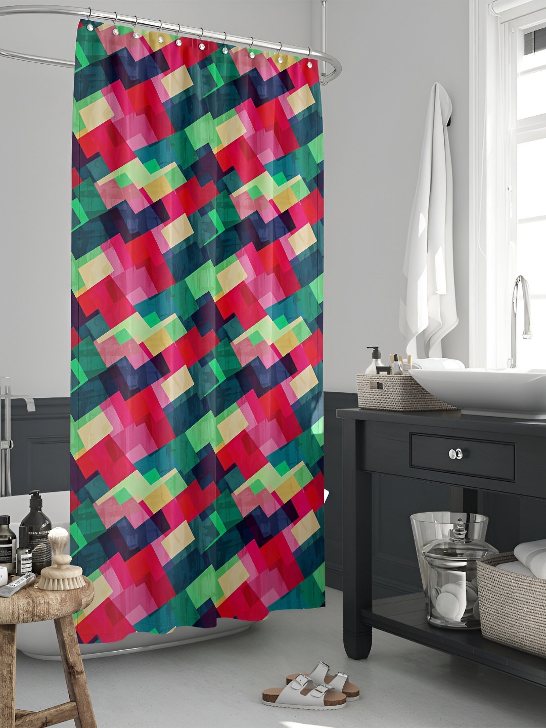 

ArtzFolio Pink -Blue & Green Printed Waterproof Shower Curtains