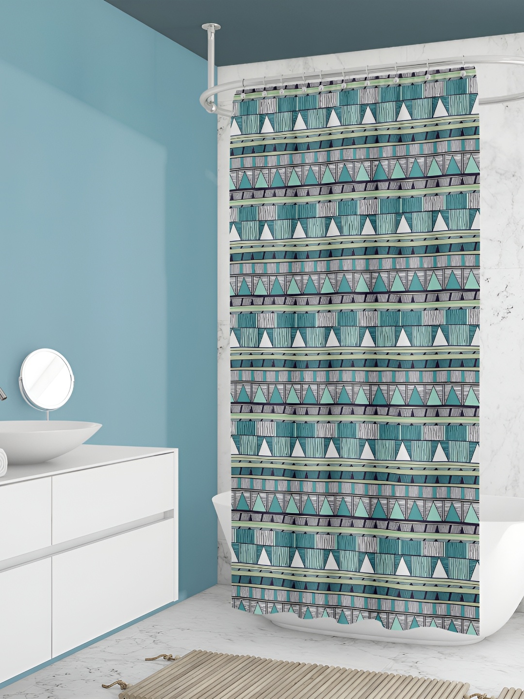 

ArtzFolio White & Blue Printed Waterproof Shower Curtains