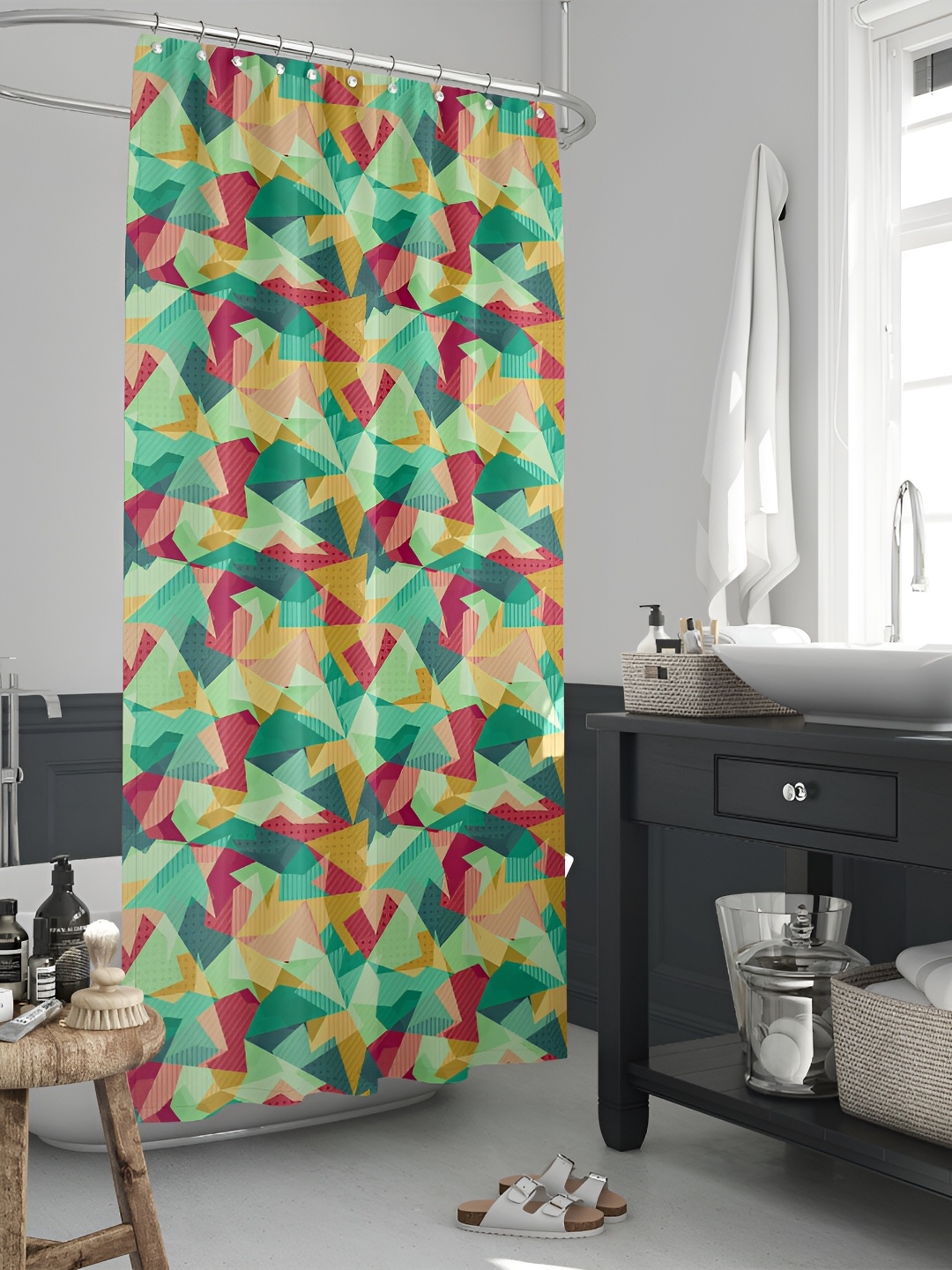 

ArtzFolio Green & Red Printed Waterproof Shower Curtain