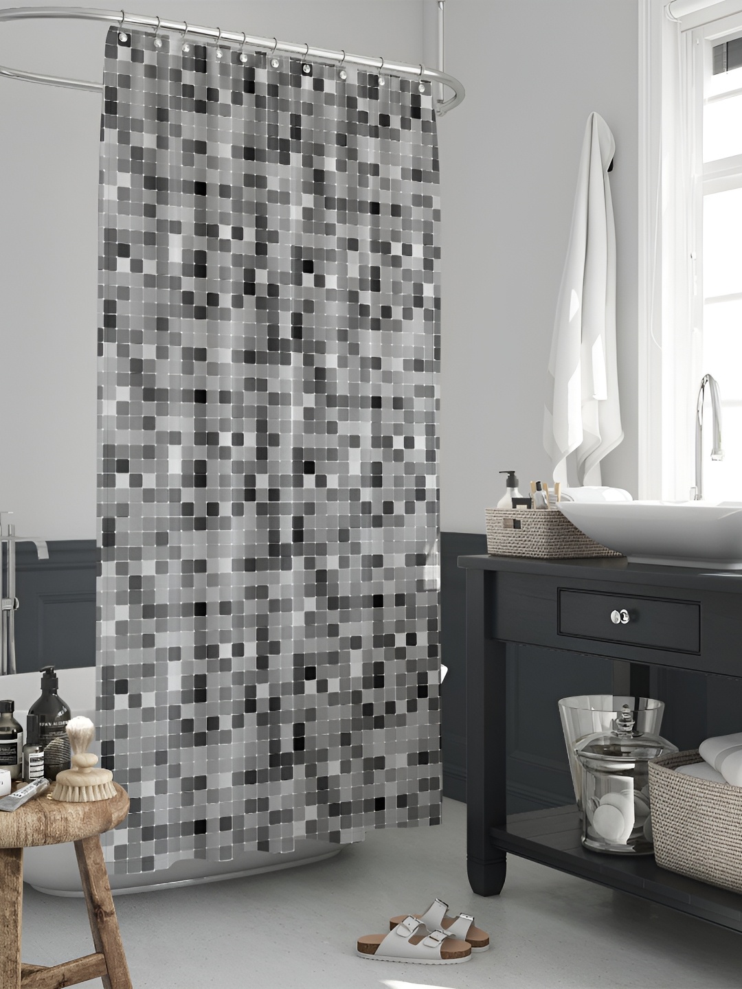 

ArtzFolio Grey & Black Printed Waterproof Shower Curtains