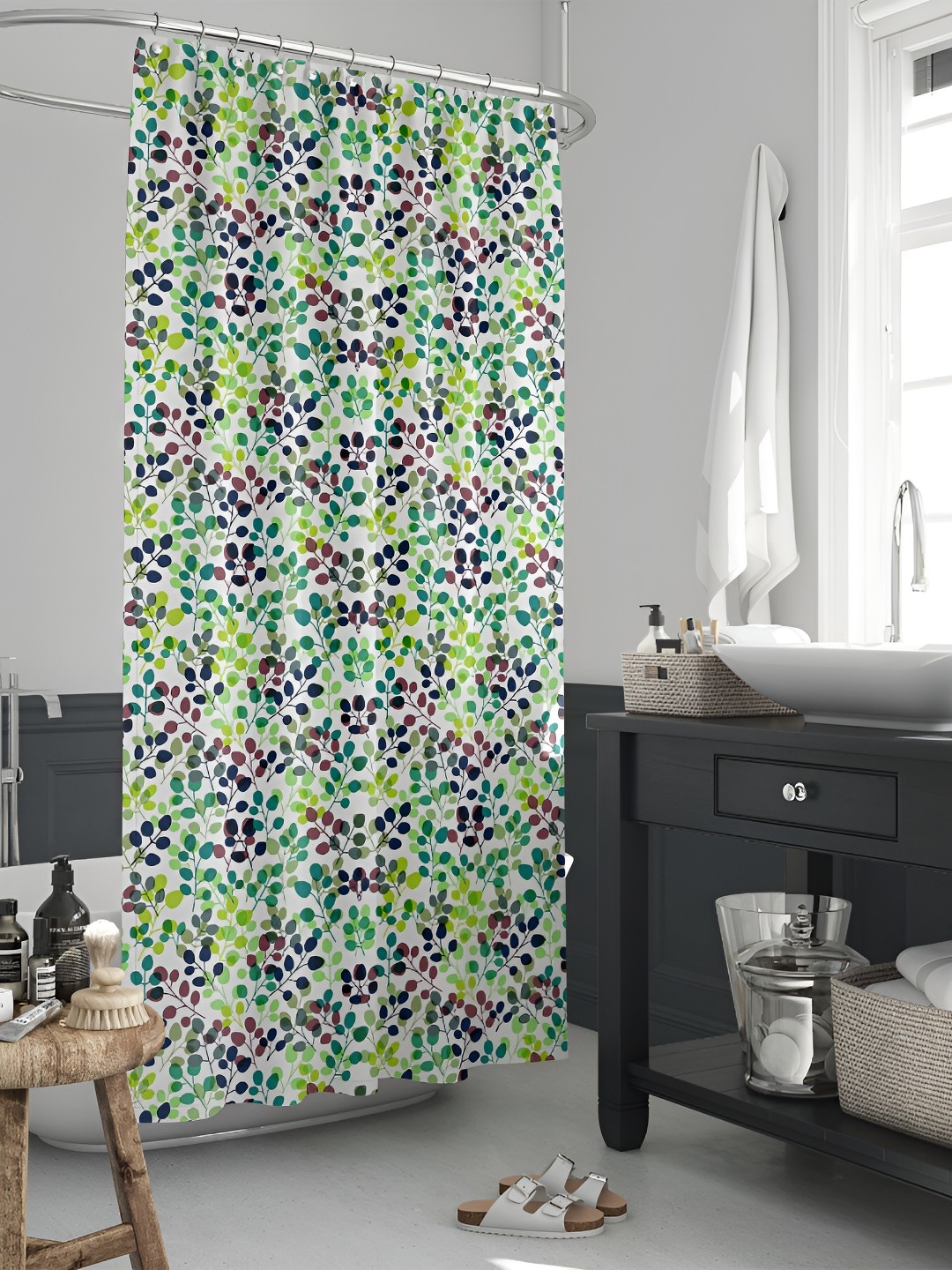 

ArtzFolio Green & White Printed Waterproof Shower Curtains