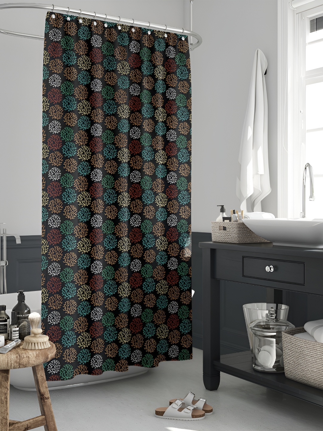 

ArtzFolio Black-Yellow & Blue Printed Waterproof Shower Curtains