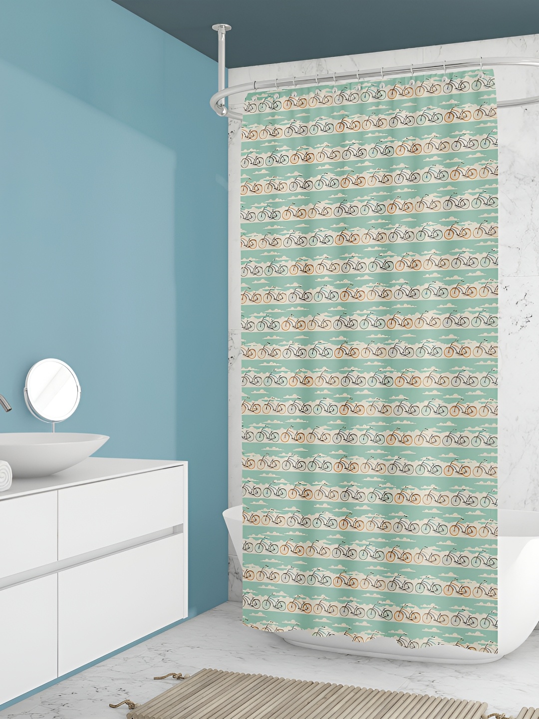 

ArtzFolio Green & Cream Colored Printed Waterproof Shower Curtains
