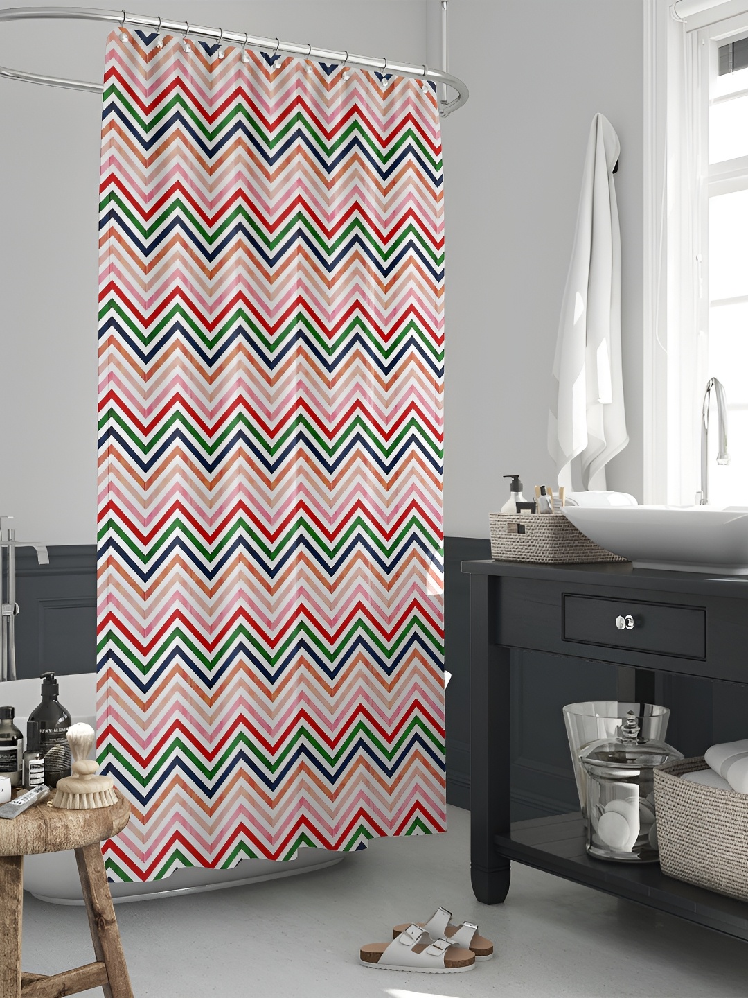 

ArtzFolio White & Red Printed Waterproof Shower Curtains