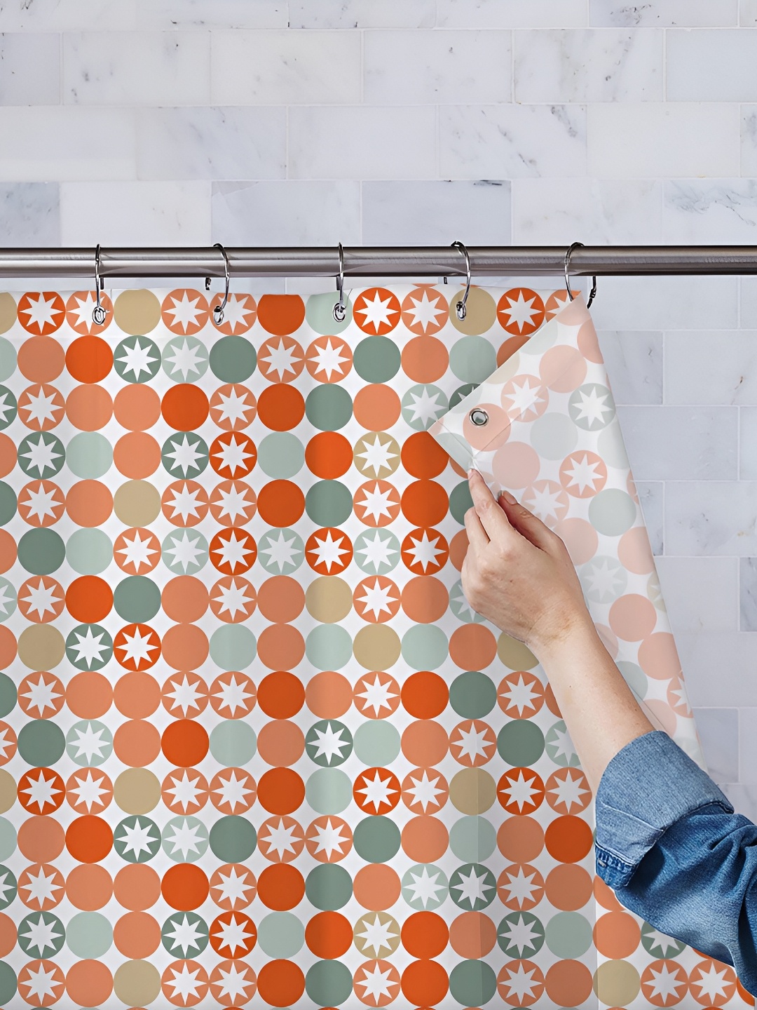 

ArtzFolio White & Orange Colored Printed Waterproof Shower Curtains