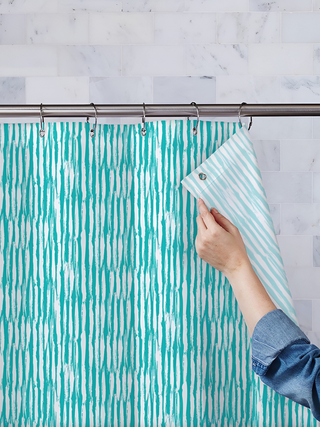 

ArtzFolio Blue & White Printed Waterproof Shower Curtains