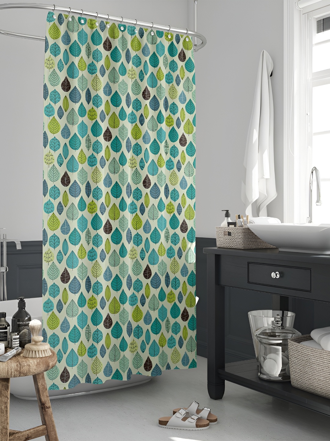 

ArtzFolio Cream-Blue & Green Printed Waterproof Shower Curtains