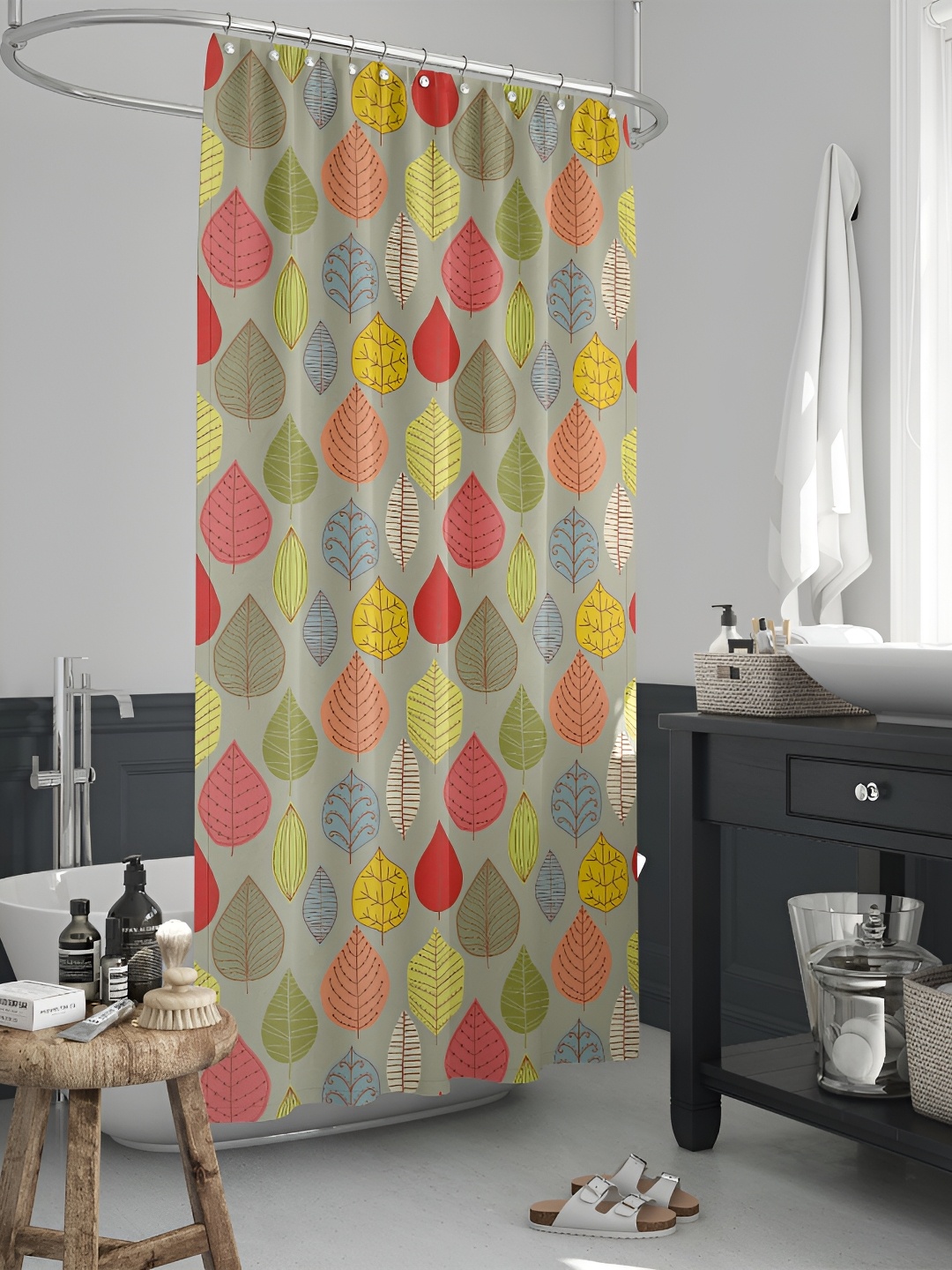 

ArtzFolio Taupe & Red Printed Waterproof Shower Curtain