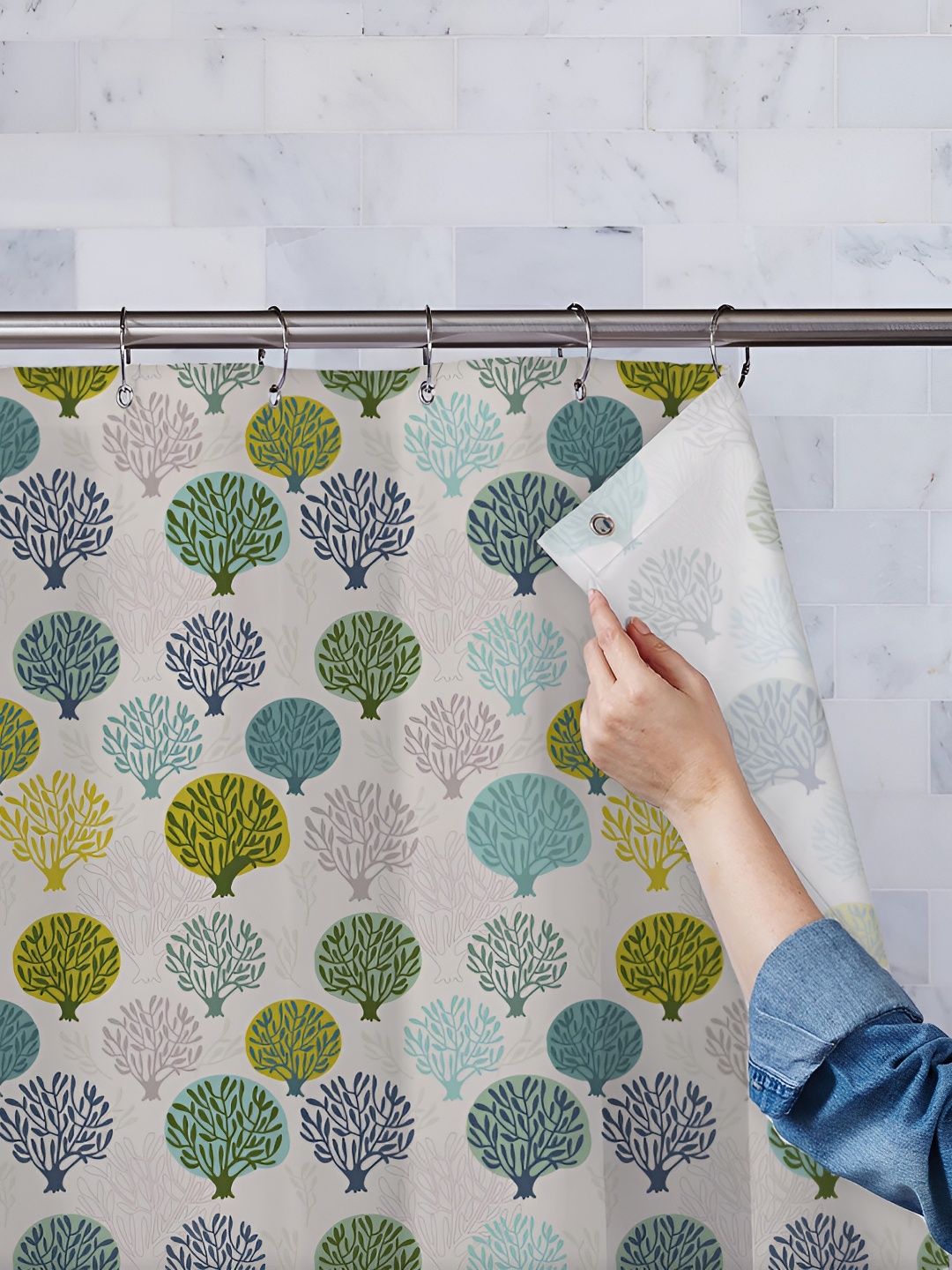 

ArtzFolio Green & Grey Printed Waterproof Shower Curtain