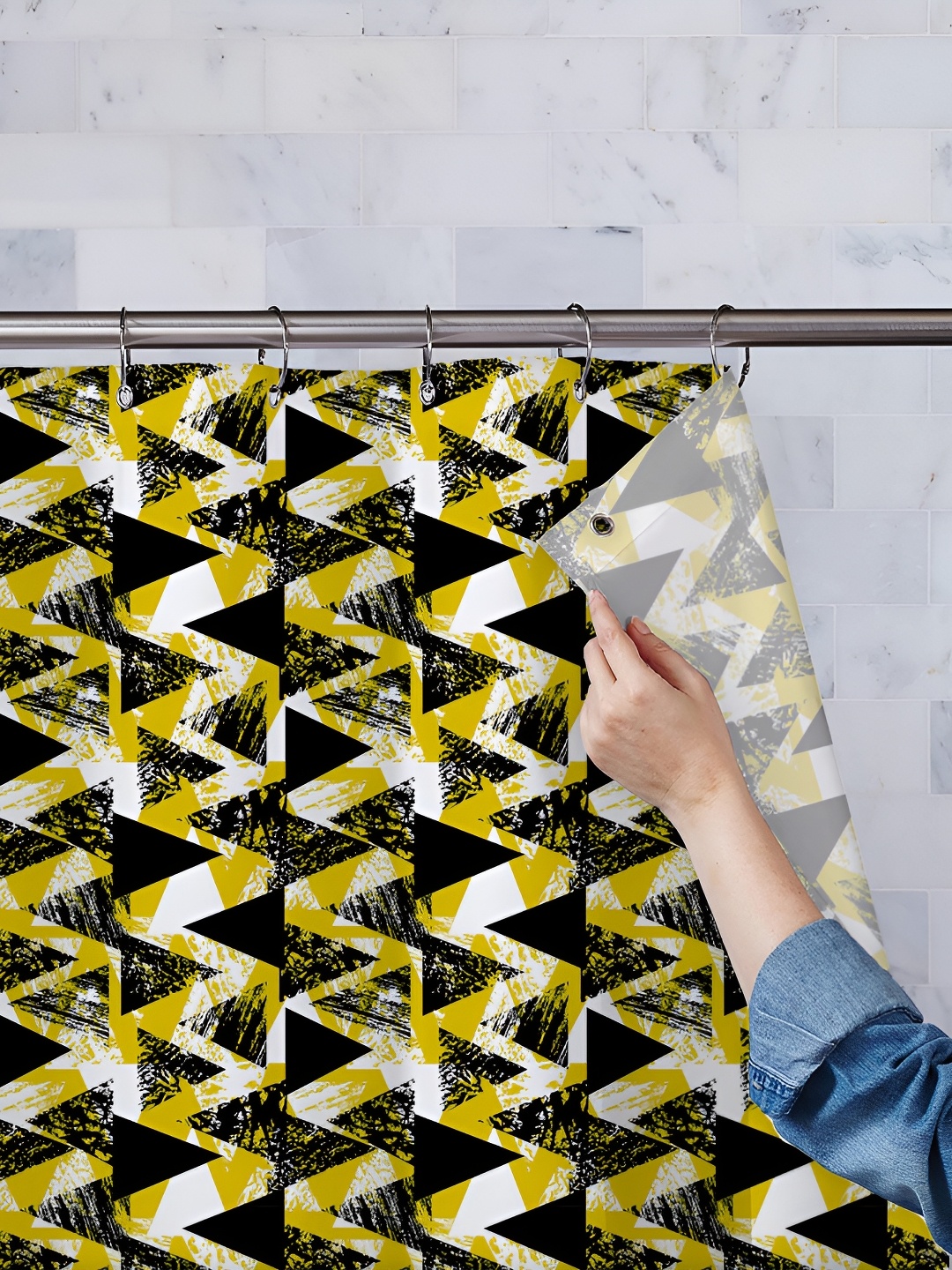 

ArtzFolio Yellow & Black Printed Waterproof Shower Curtains