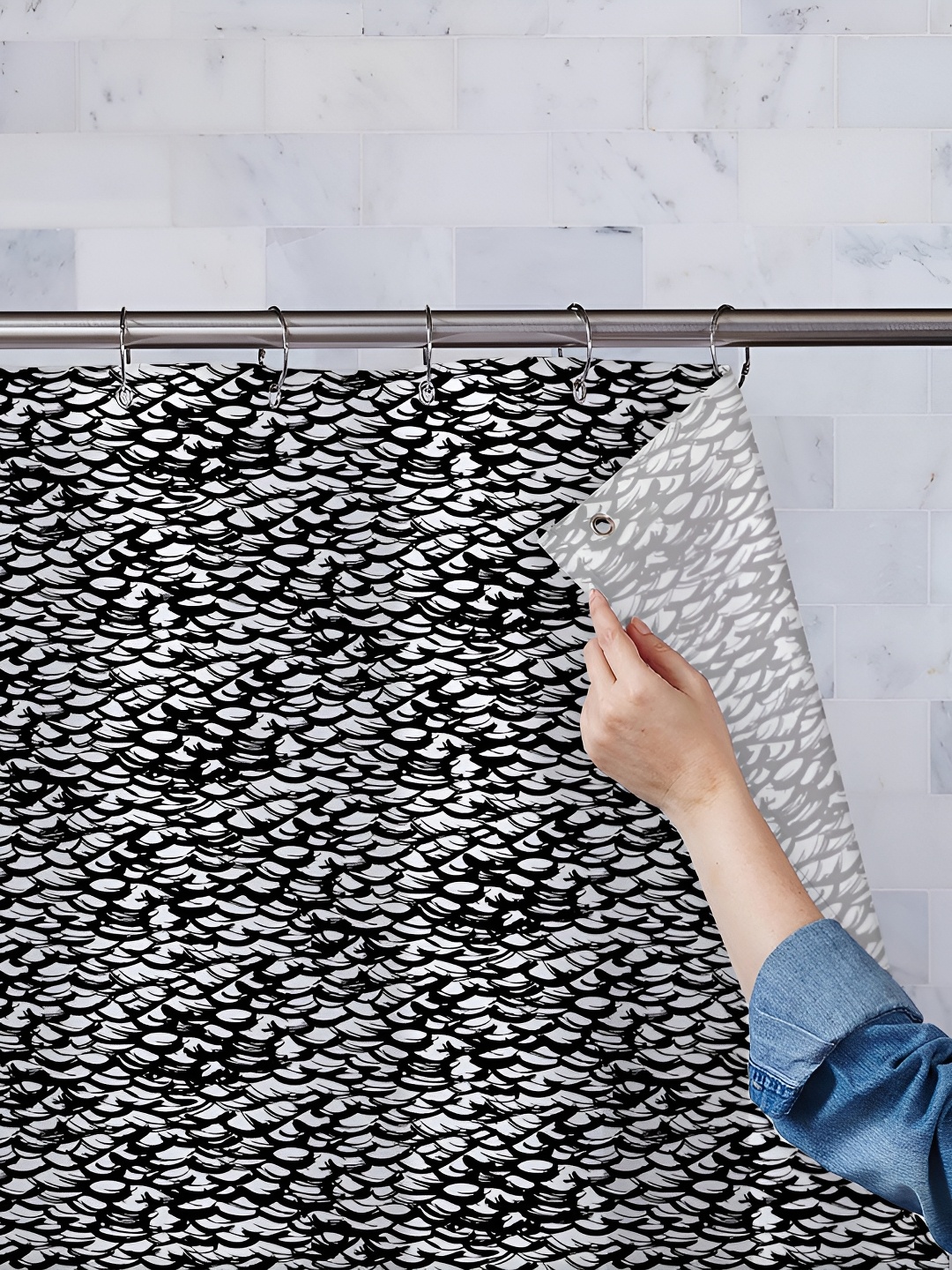 

ArtzFolio White & Black Printed Waterproof Shower Curtain