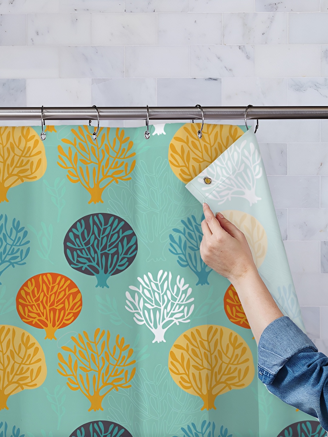 

ArtzFolio Green & Yellow Printed Waterproof Shower Curtains